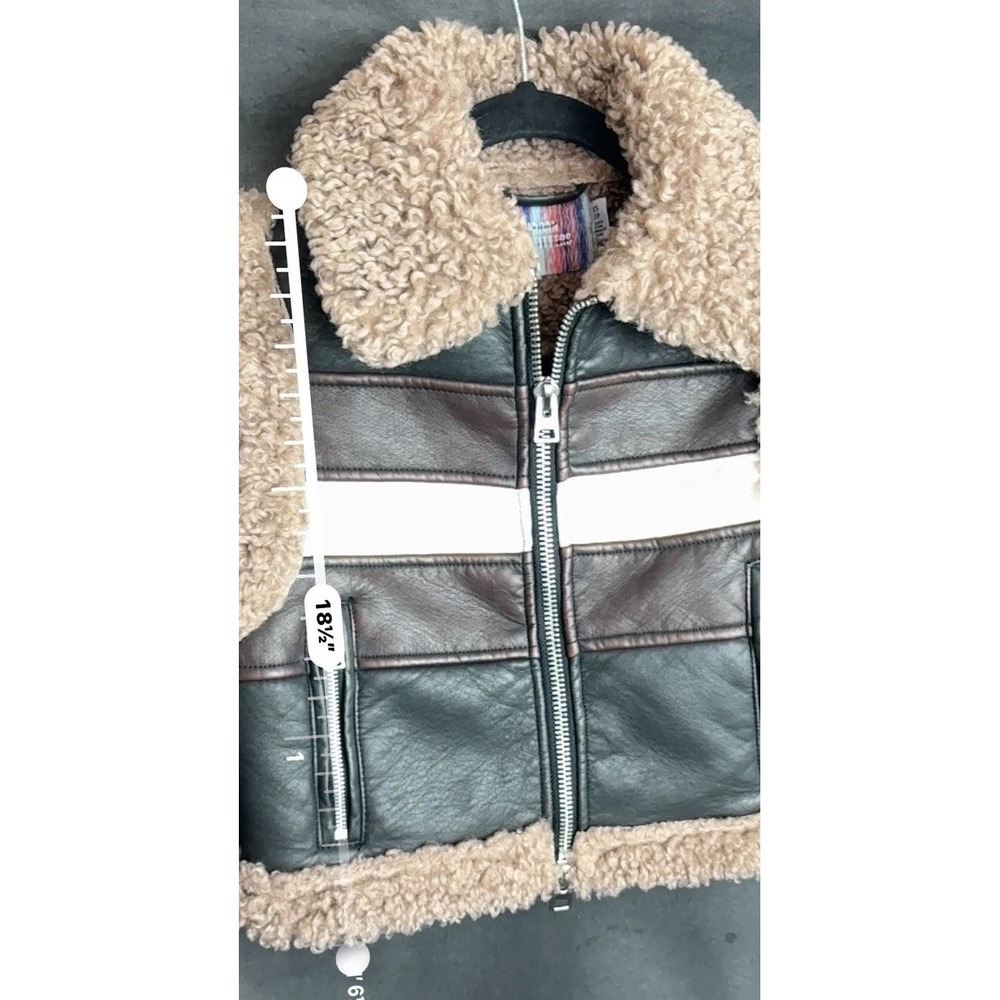 Urban Outfitters Faux Leather Shearling Vest XS Brown Black White Moto Aviator - Picture 6 of 6